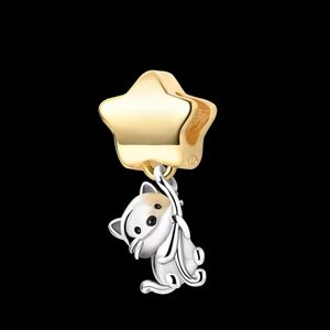 Gold and Silver Star Cat Charm